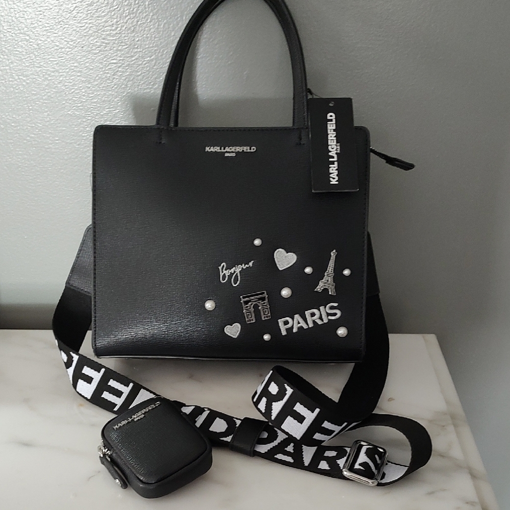 Karl Lagerfeld Black Crossbody Bag with White Accents